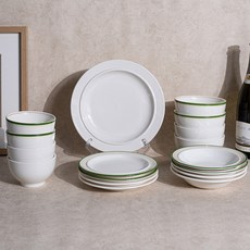 Syracuse CHINA 楓葉 4人基本餐具組 17p, 白色 + 舒適綠, 餐具5種, 1套