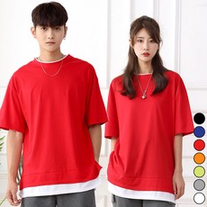 TURNKEY 男女通用雙層拼接短袖長版T恤 SP-262, 紅色