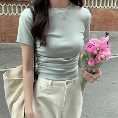 아이엠몽 여성용 토미아 데일리 베이직 컬러 반팔 티셔츠