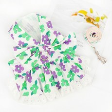 PASTEL PET 寵物大蝴蝶結花朵胸背帶組, 綠色, 1套