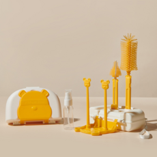 릴리픽 주방 곰 젖병 식기 건조대 세트 FREE, 옐로우, 젖병거치스틱 2p + 실리콘젖병솔 2p + 스텐빨대세척솔 + 세제소분통 + 보관함