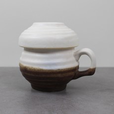 달소금 도자기 전통 통나무 1인 다기잔 세트, 화이트 + 브라운, 1세트, 컵 + 거름망 + 뚜껑