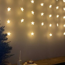 LED立體星星暖色燈串 90燈+優質電源插頭, 透明（線色）