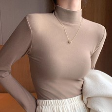 韓國 arua 女款細羅紋柔軟觸感蜜桃絨刷毛半高領T恤