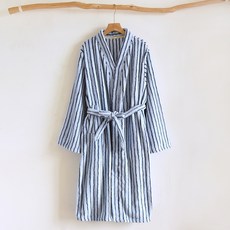 더자카 모던 스트라이프 플란넬 목욕가운 L, 블루, 1개