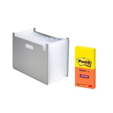 deLi 手風琴文件盒水平 + 便利貼 622-2 便箋 63951, 灰色（文件盒）, 1套