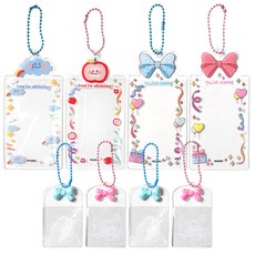 透明照片卡套4款 + 迷你照片吊飾鑰匙圈4入組, 隨機出貨(鑰匙圈), 1套