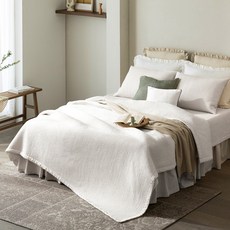 Beau Monde 高溫煮洗四季色染60支紗阿薩純棉直線絎縫床罩兼墊, 象牙白