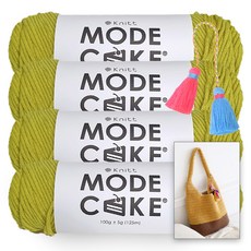 Knitt Mode Cake 編織線 100g x 4入 + About 手提包織圖 + 彩色雙流蘇組, 14 淺綠色, 1套