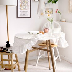 CASA VERDE Flore蕾絲荷葉邊圓形桌布, 100圓形(100 x 100 cm), 白色