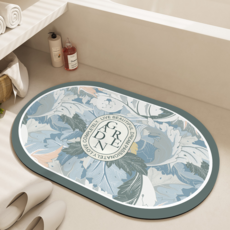 코다치프 플라워 규조 머드 화장실 문 앞 미끄럼 방지 욕실 흡수 발매트 30 x 40 cm, 라이트 레트로 잎사귀, 1개