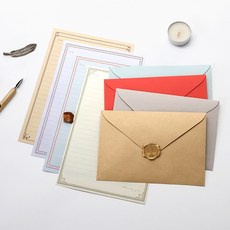 indi.k 浪漫信封4款 + 信紙3張x4款 + 封口貼紙4張 套組, 1套, 混合色