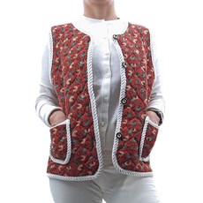 AONE FASHION 花紋口袋鋪棉防寒泡菜背心