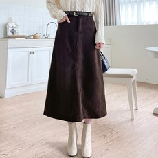 jalbba jean 女款Nea燈芯絨絨毛內刷毛不對稱開衩A字鬆緊腰長裙