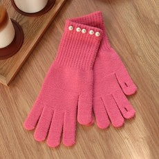 데이닉 여성용 진주 골지 핑거홀 스마트폰 터치 손가락 롱 니트장갑