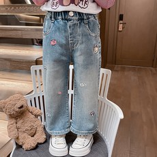 Starbean 女童迷你刺繡鬆緊帶丹寧褲