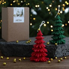 Laea 7層聖誕樹蠟燭 2件組 + 禮物盒, 紅色, 綠色, 黑櫻桃香, 森林微風香