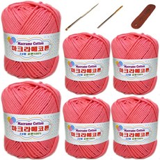 행복뜨기 마트라메 코튼 6p + 5~6호 코바늘 + 돗바늘 + 가죽라벨 세트, 1세트, 자몽핑크
