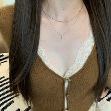 디아더컬러 여성용 레이어드 큐빅 드롭 체인 네크리스 목걸이 아몬드