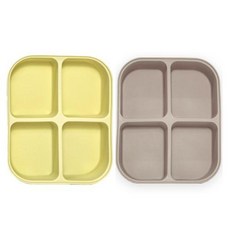 Bluemama Modu-i 矽膠副食品分裝盒 4格 2入組, 1組, 豆沙綠+米色, 372ml