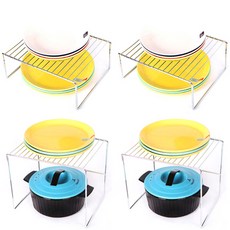 꾸밈 不鏽鋼盤整理架 2款 x 2入組, 銀色