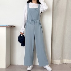 TEETAK 女性大尺碼日常寬版方領抽繩口袋吊帶連身褲 TTCC16