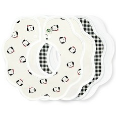 印花波浪邊圍兜 4件組, 1組, A-4(小狗+格紋+米色+象牙白)