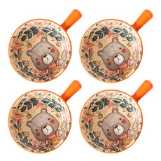Willive 動物圖案單柄瓷碗, 橘色, 4個