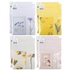 핑크풋 건물 사이 피어난 꽃 편지지 4종 x 2p 세트, 핑크, 그레이, 퍼플, 옐로우, 1세트