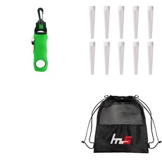 NAYASTYLE 高爾夫球袋 + 塑膠高爾夫長球梯 10入 + 球袋組合 GFYP-136-2+185-1PU, 綠色(果嶺修復器), 白色(高爾夫球梯)