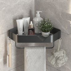 무타공마켓 스텐304 강력접착 화장실 코너선반, 블랙, 1개