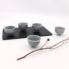 Dalsogum 高級陶瓷燒酒杯 螺紋酒杯 5入組, 天空灰, 1套