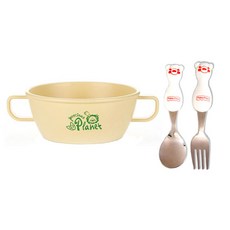 fisher-price 費雪 玉米雙耳碗 + 湯匙 + 叉子組合, 雙耳碗 + 湯匙 + 叉子, 黃色(雙耳碗), 1個
