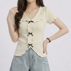 Sonio 女款蝴蝶結蕾絲短袖針織衫