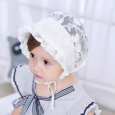 JOYMULTI 嬰幼兒蕾絲荷葉邊刺繡軟帽