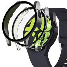 누아트 변색없는 갤럭시 워치 풀커버 하드 케이스 세트, 블랙+투명, 2개