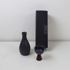 달소금 陶瓷黑色獨酌禮盒組 酒, 葫蘆德利瓶 + 附把手酒杯, 1套