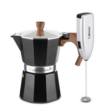 Comac 木質摩卡壺 E4 + Cafferia 電動奶泡機 CEM1 套組, 混合色, 1套