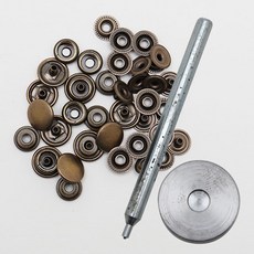 Button King 東大門鈕扣王 環形點狀按扣 15mm x 10入 + 手持壓製工具組, 古銅金, 1套
