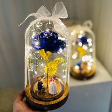 Lovely Farm 單支玫瑰 LED 玻璃罩氣氛燈 公仔款, 藍色