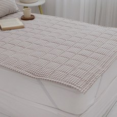 Beau Monde 韓國製造 30支棉色織 四季用鬆緊帶保潔墊, 小格紋可可棕