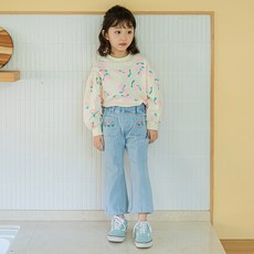 Lala Amang 女童款小花刺繡鬆緊牛仔褲