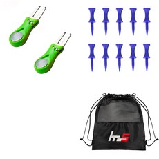 NAYASTYLE 高爾夫果嶺叉修補器 2入 + PE高爾夫短球釘 10入 + 收納袋套組 GFYP-38-4+169-2PU, 混合顏色