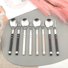 Bogen 方形索倫甜點餐具4人組, 1套, 黑色, 白色, 深米色, 深櫻桃色, 甜點叉 4p + 甜點匙 4p