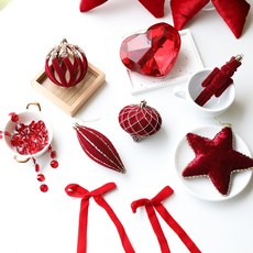 JOART 聖誕樹裝飾品 紅寶石愛心裝飾套組, 1套, 紅白色