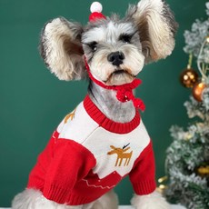 ING 강아지 고양이 크리스마스 루돌프 니트티, 레드, 1개