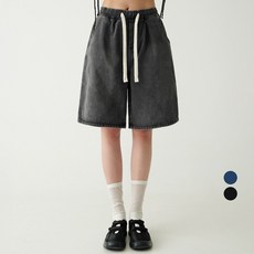Cotton Closet 女款水洗丹寧百慕達鬆緊帶五分短褲