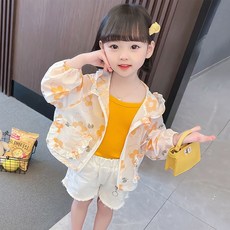 Bebeniz 女童花卉圖案荷葉邊連帽拉鍊外套