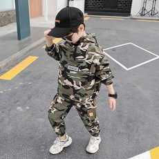 ORANGEDAMOM 男童軍事風半拉鍊連帽上衣 + 長褲套裝