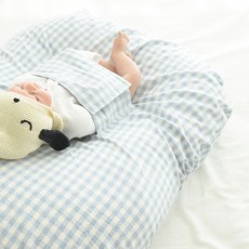 제이앤제나 역류방지 쿠션커버 + 쿠션솜 세트, 선염체크 블루